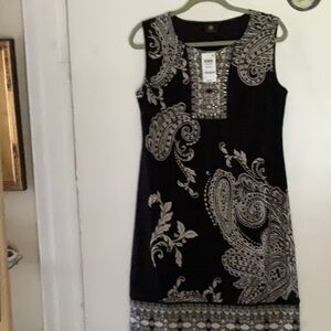JM COLLECTION Medium Black & Beige Beaded Dress